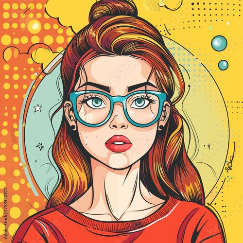 Beautiful young woman in glasses. Pop art retro vector illustration.