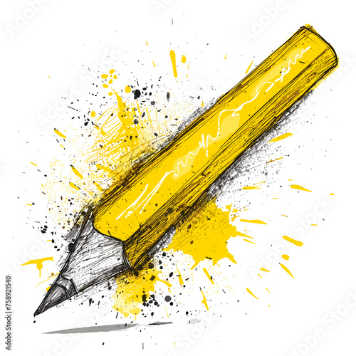 Pencil with splashes on a white background. Vector illustration.