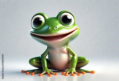 A Adorable 3d rendered cute happy smiling and joyful baby Frog cartoon character on white backdrop