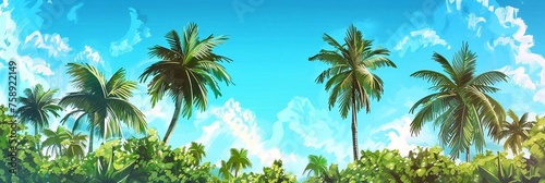 Tropical beach with palm trees and blue sky background. Panoramic banner. © Oleh