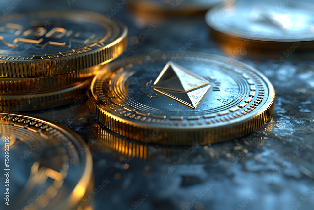 High-tech Ethereum coin background
