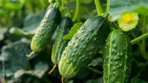 Growing cucumber harvest and producing vegetables cultivation. Concept of small eco green business organic farming gardening and healthy food