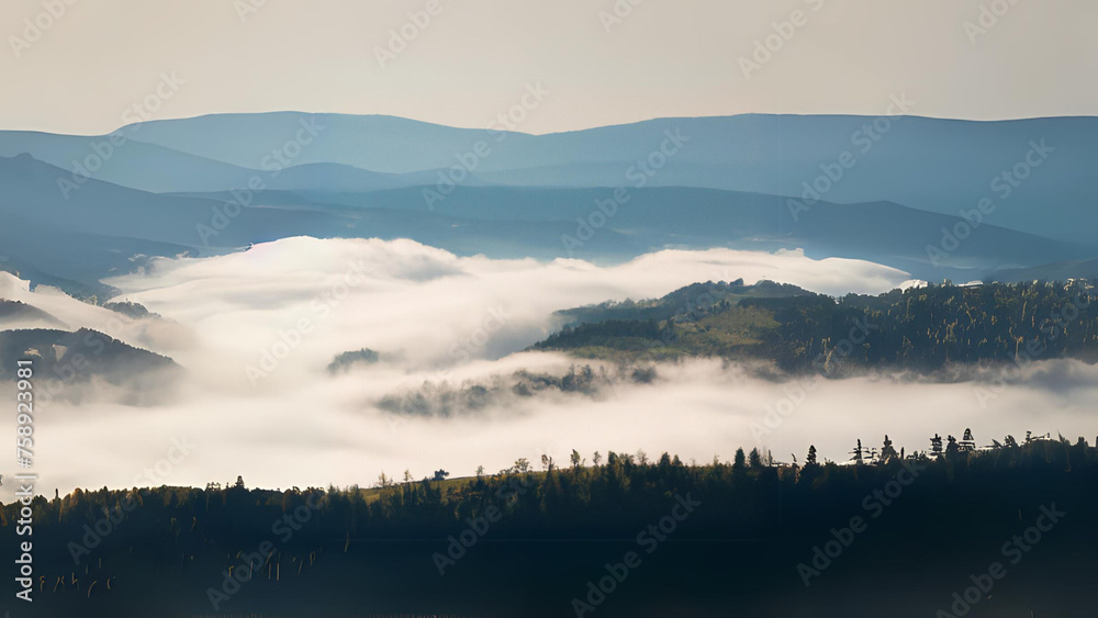 Foggy mountain landscape. Carpathian mountains