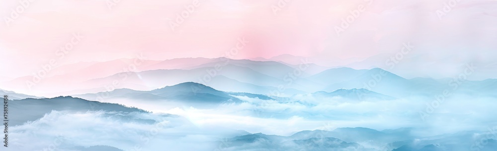 KS White fog distant mountains light pink and blue gradie.