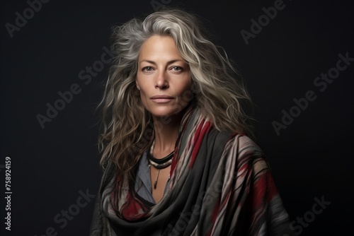 Portrait of a beautiful woman with long blond hair. Studio shot.
