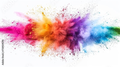 Colorful mixed rainbow powder explosion isolated on white background 