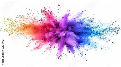 Colorful mixed rainbow powder explosion isolated on white background 