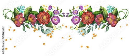 Illustration composition florale colorée sur fond transparent-En tête de page-décoration florale photo