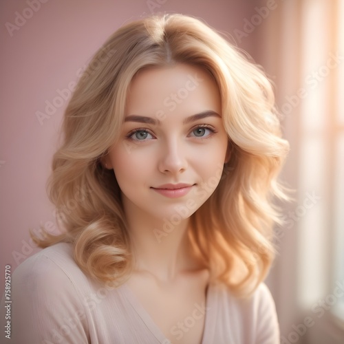 portrait of cute lady, light hair, pastel, soft light, detailed, rich colors, sunny background