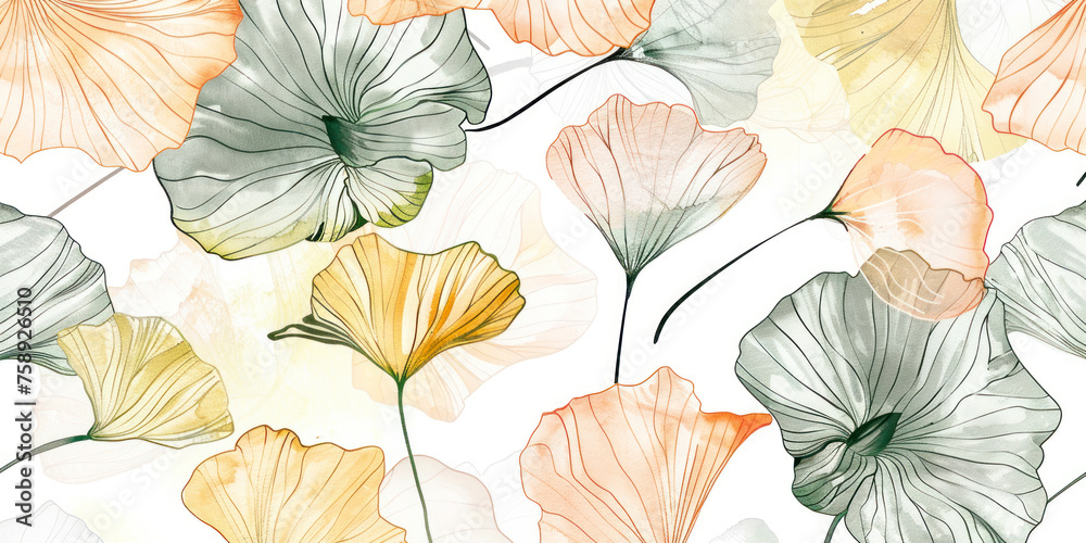 custom made wallpaper toronto digitalGingko and botanical line art wallpaper. Luxury cover design watercolor art.
