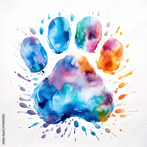 Watercolor paw print painting Isolated on white background