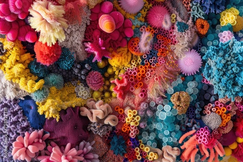 A colorful abstract landscape formed by the aggregation of different types of bacteria © AI Farm