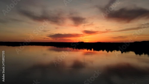 Aerial view of sunset over lake Worthsee in Bavaria, Germany. photo