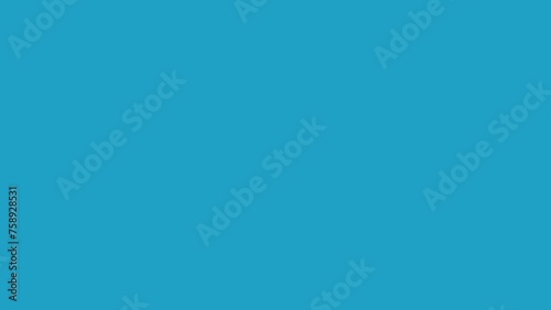 Animation of scissors cutting a red ribbon on blue background in flat design style