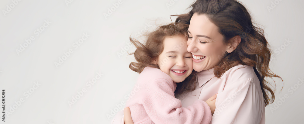 A Mother's day ,studio shot of happy and daughter hug together with love A Mother's day ,studio shot of happy and daughter hug together with love