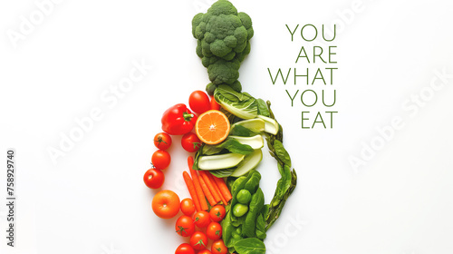 Wallpaper Mural You Are What You Eat Concept with Vegetables and Fruits Forming Human Body on White Background Torontodigital.ca