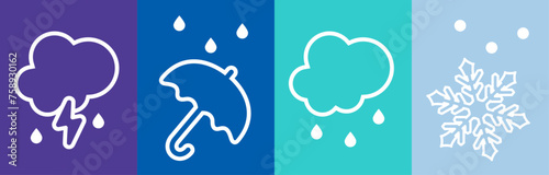 悪天候の線画アイコンセット。