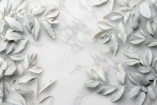 Green olive branch with leaves and fruits on white background. Horizontal luxury botanical background for banner, greeting card, invitation. Women's Day, Valentine's Day, wedding. © Olga