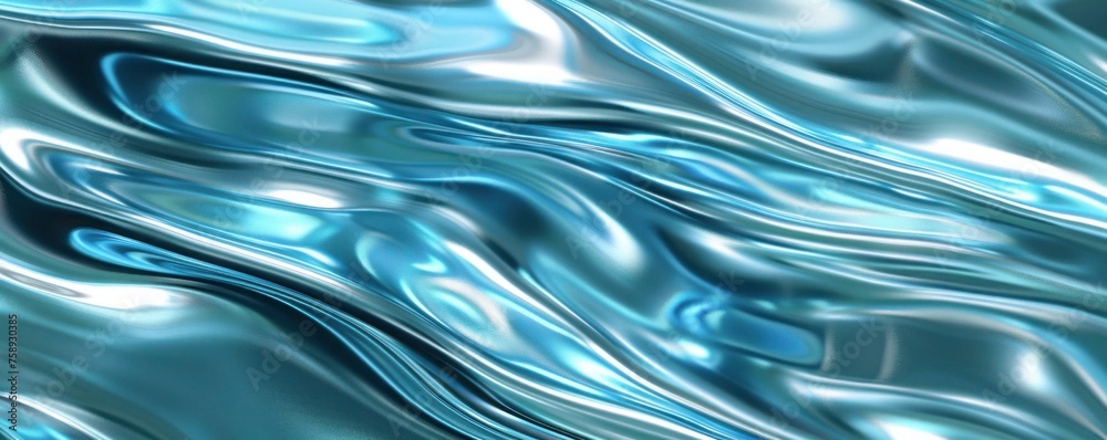 3D abstract wallpaper. Liquid smooth metal texture. Three-dimensional cyan teal background. Metal foil 3D abstract wallpaper. Liquid smooth metal texture. Three-dimensional cyan teal background. Metal foil