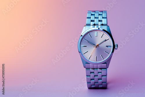 A classic watch against a soft peach to lavender pastel gradient, highlighting simplicity amidst soothing complexity.
