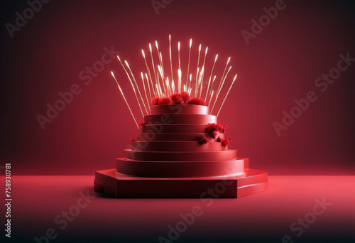 scene design minimal firecrackers background red festival renderin 3d product splay wali podium poduim three-dimensional background product hinduism candle lamp gift box dais fireworks indian photo