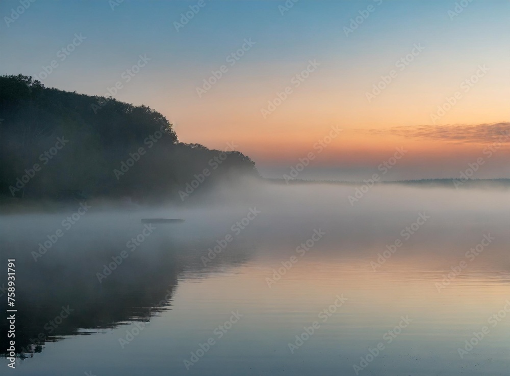 Dawn over a fog covered lake Dawn over a fog covered lake