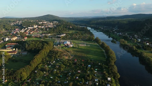 Beautiful Landscape River Mountains Lesko Aerial View Poland photo