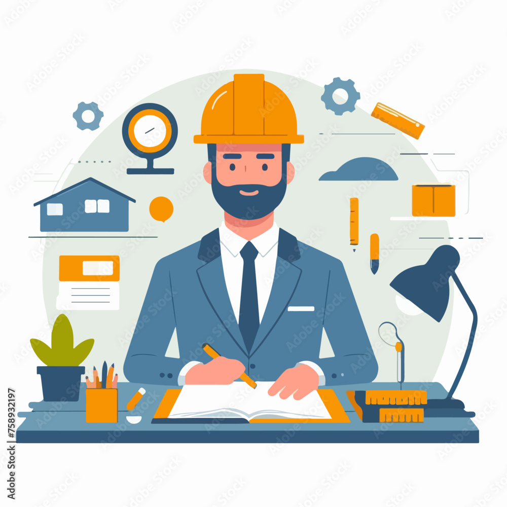 illustration of an architect designing a building project illustration of an architect designing a building project
