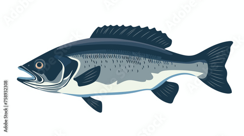 Black sea bass fish icon flat vector isolated on white