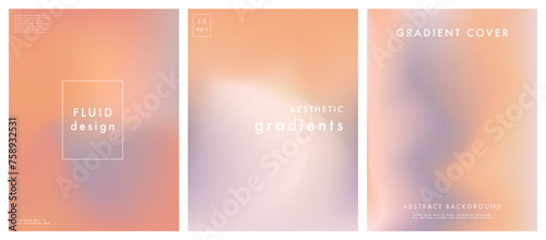 Nude gradient posters set. Abstract light peach, pink color vector banner. Blurred light fresh orange gradient background. Pastel pink smooth mesh shapes. Vector soft backdrop