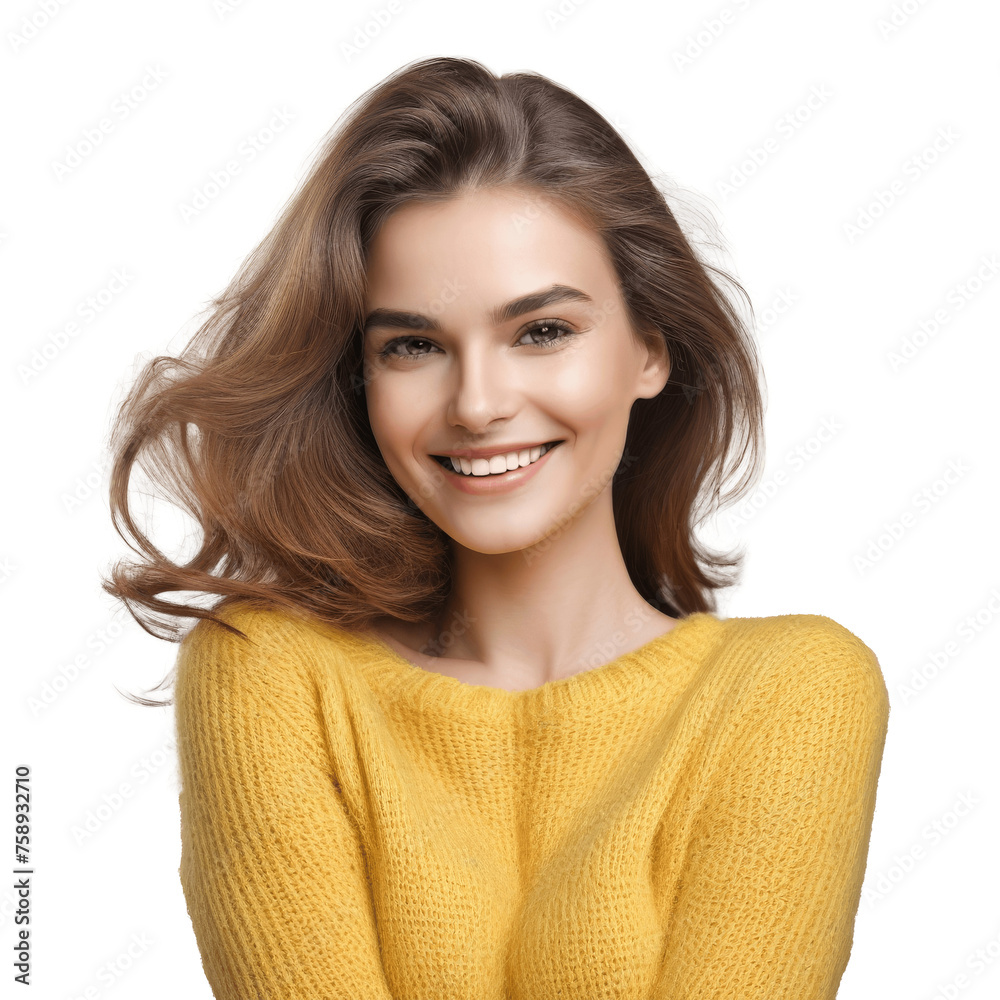 portrait of a smiling woman in yellow sweater isolated on transparent background portrait of a smiling woman in yellow sweater isolated on transparent background