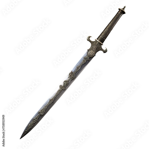 A delicate antique short sword, Isolated on transparent PNG background, Generative ai