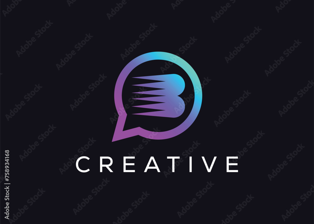 Obraz premium Minimal Letter B fast chat logo vector template. Modern Chat B Logo