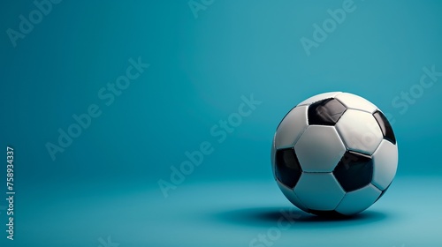 Soccer ball on a blue background with copyspace for text