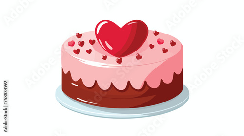 Cake with heart Isolated flat vector
