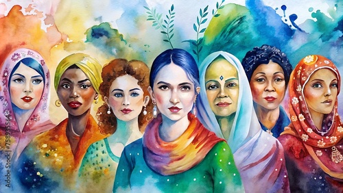 Abstract Watercolor Art Celebrating International Women's Day and Diversity