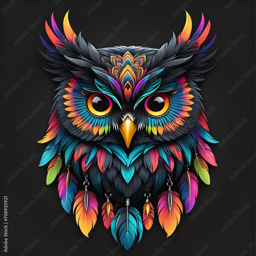 Vivid Tribal Fox Tattoo Logo: Intricate Mandala Patterns & Neon Undertones on Darkest Black Background - Elevating Minimalist Elegance