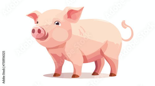 Cartoon content pig flat vector isolated on white background