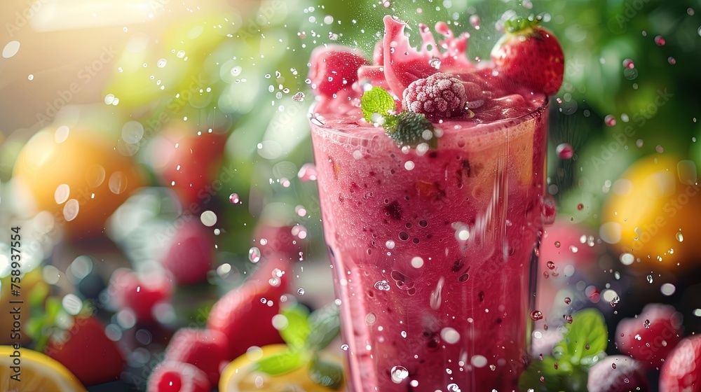 Vibrant Smoothie with Fresh Berries Splashing Vibrant Smoothie with Fresh Berries Splashing