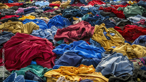 Various clothes stacked on top of the floor in a disorganized manner