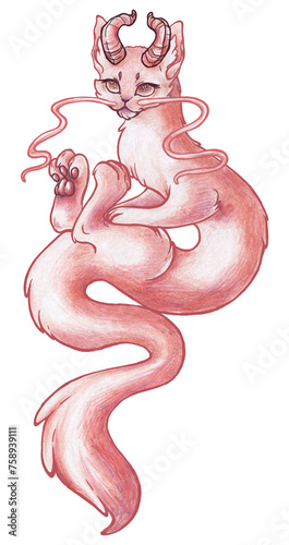 Hand drawn cute dragon isolated. Cute fluffy dragon in transparent. photo