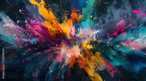 Vibrant Color Explosion A Dynamic Artwork of Energy and Excitement on a Dark Background