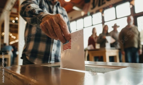 Voter places his ballot in a secure box photo