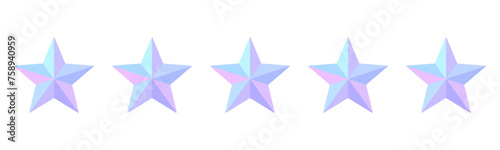 Five colorful stars for decorative designs, reviews, or ratings – Graphic star elements isolated on a transparent background