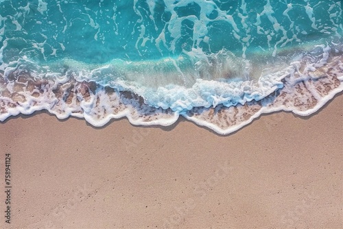 Soft wave of blue ocean on sandy beach. Background. generative ai. © SEUNGJIN