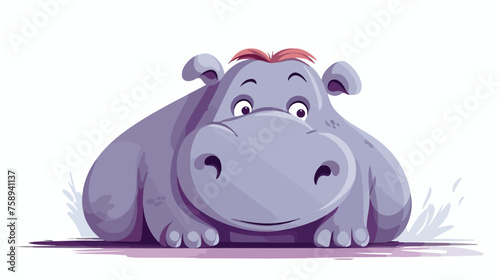 Cute cartoon big clumsy Hippo flat style vector illustration