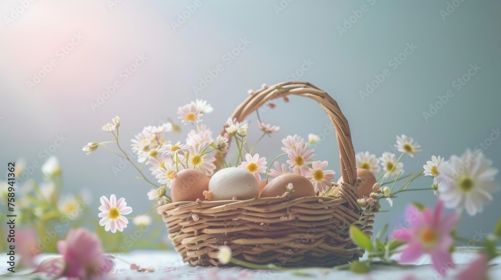 Easter eggs in a basket, background