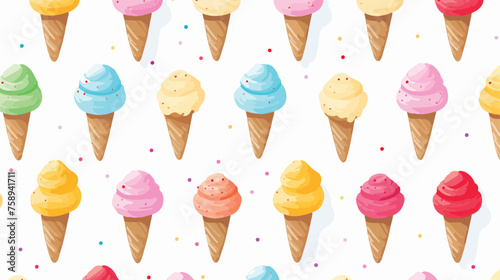 Cute ice cream vector flat seamless pattern in brigh