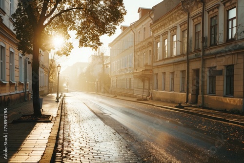 A city street illuminated by sunlight, suitable for urban concepts © Ева Поликарпова