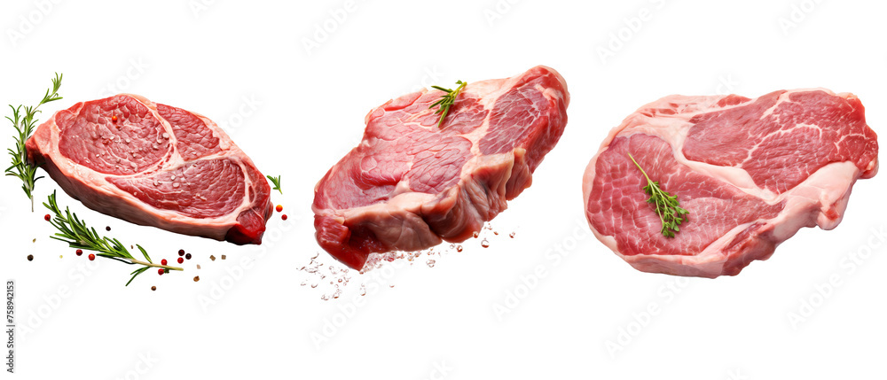 Set collection of raw meat, beef and pork isolated on transparent background Set collection of raw meat, beef and pork isolated on transparent background